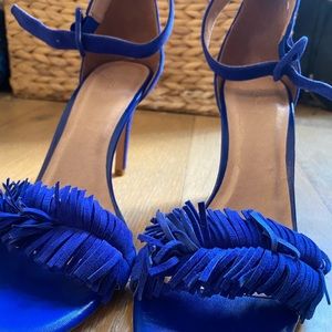 NWOT JOIE Blue Pippi Fringe Suede Heels Size EU 39.5 (9.5)